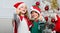 Children cheerful celebrate christmas. Kids christmas costumes santa and elf. Winter masquerade concept. Siblings ready