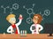 Children Chemist Scientists Characters Experimenting with Mixing Chemicals at Chemistry Lesson Cartoon Vector