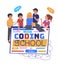 Children coding school. Teamwork during informatics lesson.