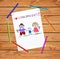 Children colorful hand drawn vector greeting card with grandpa, grandma and grandson together.