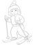 A children coloring book,page a little girl with skis image for relaxing activity.Line art style illustration