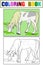 Children coloring book, set. A horse grazes in the meadow.