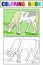 Children coloring book, set. A horse grazes in the meadow.