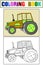 Children coloring and color. Agricultural transport, tractor. Vector