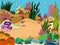 Children coloring, seabed landscape, marine plants. Color picture vector.