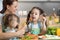 Children cooking with their mother