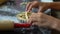 Children cooks pie. Boy decorates a sweet pie with berries