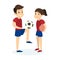 Children couple play football.