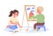 Children creative hobby concept. Girl and boy drawing with paint