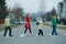 Children crossing street on crosswalk