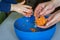 Children and dad hands prepare the meatballs