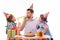 Children and dad joyfully blow whistles to the horns at a birthday party