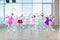 Children dancing in choreography class. happy children dancing on in hall, healthy life, kid`s togethern dance kid class