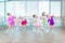Children dancing in choreography class. happy children dancing on in hall, healthy life, kid`s togethern dance kid class