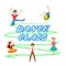 Children dancing round icons set vector illustration