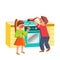 Children Dangerous Situations On Kitchen Vector