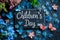 Children Day Celebration Concept with Chalkboard and Flowers