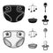 Children diapers, a toy over the crib, a rattle, a children bath. Baby born set collection icons in black,monochrom