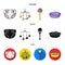 Children diapers, a toy over the crib, a rattle, a children bath. Baby born set collection icons in cartoon,black,flat