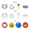 Children diapers, a toy over the crib, a rattle, a children bath. Baby born set collection icons in cartoon,outline,flat