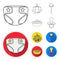 Children diapers, a toy over the crib, a rattle, a children bath. Baby born set collection icons in outline,flat style