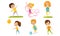Children With Different Kind Of Physical Activities Concept Vector Illustration Set