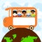 Children of different races in a school bus traveling