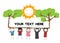 Children diversity holding label with tree sun smile for you