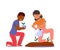 Children Doing Gardening Works at House Yard, Preschool or Kindergarten. Happy Kids Characters Boy and Girl Planting