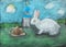 Children drawing of Easter symbols by dry pastel