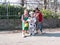 Children dressed in carnival costumes on the outside