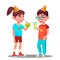 Children Drink Juice At Party Vector. Isolated Illustration