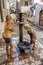 Children drink from water fountain