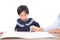 Children earnestly study drawing lessons under the guidance of the teacher