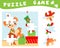 Children educational game. Christmas and new year puzzle for toddlers, babies and kids. Place missing parts of picture