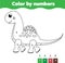 Children educational game. Coloring page with cute dinosaur. Color by numbers, printable activity