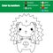 Children educational game. Coloring page with cute hedgehog. Color by numbers, printable activity