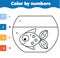 Children educational game. Coloring page with fish in aquarium. Color by numbers, printable activity