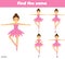 Children educational game. Find the same pictures of ballerina girls. fun for kids and toddlers
