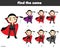 Children educational game. Find same pictures. Find two identical vampires. halloween fun for kids and toddlers