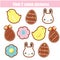 Children educational game. Find two same pictures. Easter cookies