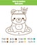 Children educational game. Mathematics actvity. Color by numbers, printable worksheet. Coloring page with cute bear