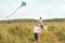 Children enjoy playing with a flying kite.