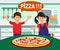 Children Enjoying Pizza Flat Vector Illustration