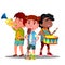 Children Ensemble. Children Play Musical Instruments And Sing Vector. Isolated Illustration