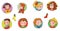 Children faces with colored backgrounds avatar funny comic Button icon to sites