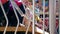 Children on fairground chair swing ride at fun fair