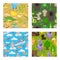 Children fairy-tale seamless pattern set vector illustration. Tropical conditions. Hunter with crocodile, elephant