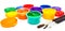 Children finger paint and paintbrushes isolated