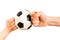 Children fists rested in little soccer ball